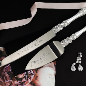 Engraved Cake Cutting Set for bride and groom Personalized Cake server set bridal shower gift Cake knive cutter set engagement couple gifts