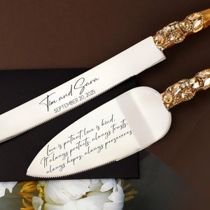 Personalized gifts for couple Wedding cake cutter set for bride and groom Engraved cake cutting server set gold engagement gifts anniversary