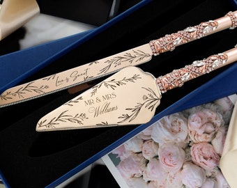 Rose gold blush Wedding Cake Server Set Personalized gifts Wedding Cake Knife Bridal shower gifts Wedding Cake Server cake knife set engrave