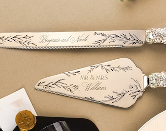 Personalized Wedding Cake Server Set Wedding Cake Knife Cutting Set, Wedding Cake Server Bridal shower gift for bride cake knife set gold