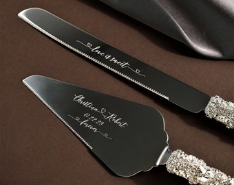 Personalized cake cutting set engraved Personalized wedding gift for bride Cake cutter set white anniversary wedding decorations Cake server
