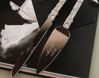 Personalized Wedding Cake Cutting Set in GIFT BOX silver Wedding Cake Knife Wedding Cutter Set silver Wedding Cake Server cutter silver