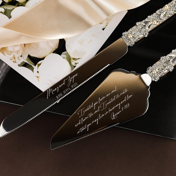 Personalized Wedding Cake Cutting Set Wedding Cake Knife Cutting Set silver Wedding Cake Server and cutter, cake knife set of 2