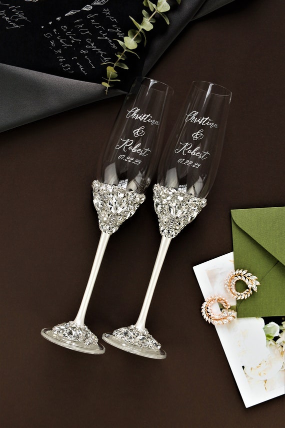 Copas tostadas para novias y novios, copas de champán grabadas