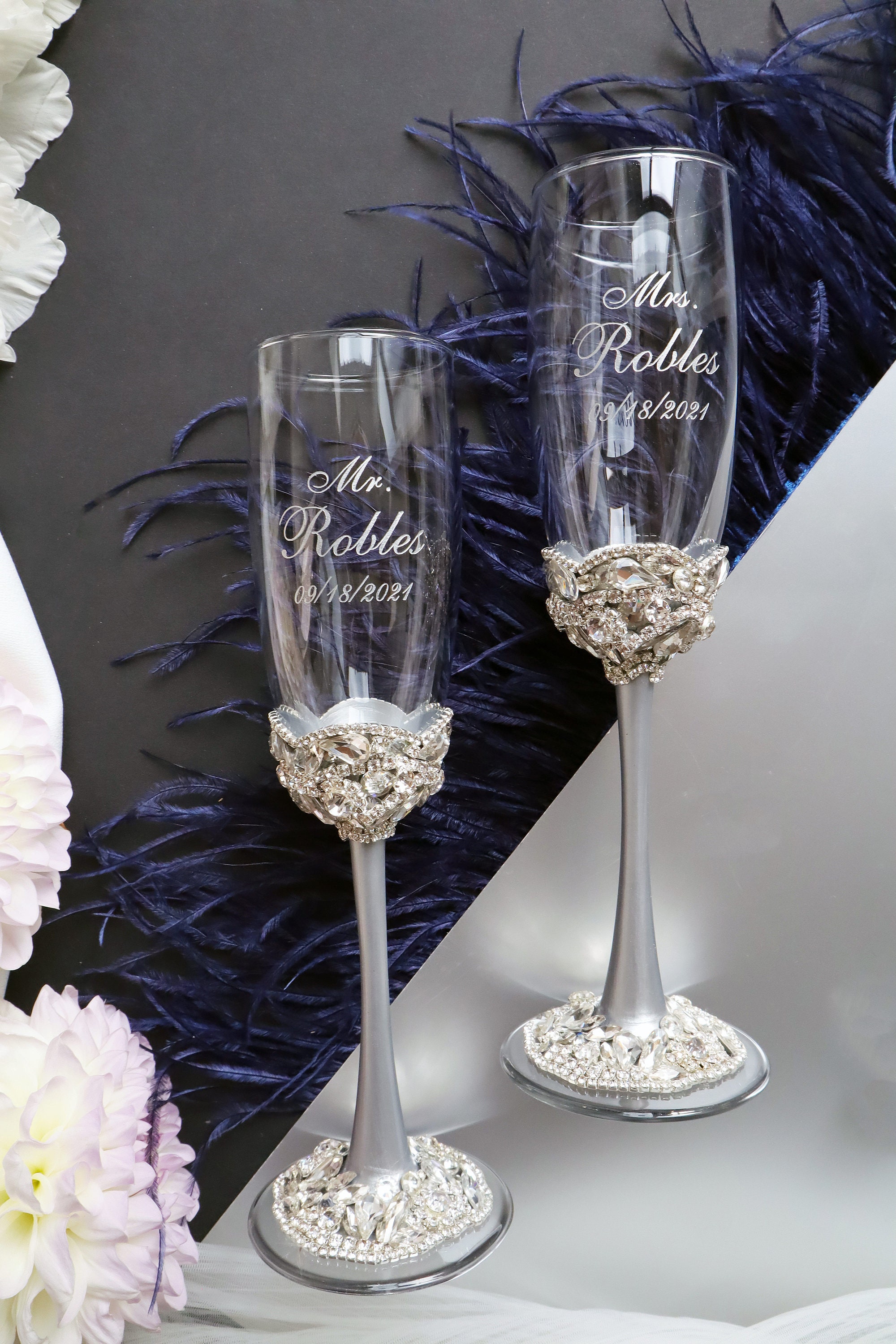 Flûtes de mariage personnalisées et ensemble de coupe de Etsy