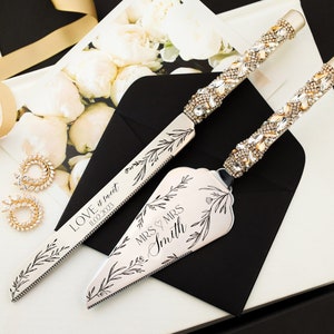 Personalized Wedding shower gift for bride Cake Server Set Wedding Cake Knife Cutting Set Wedding anniversary Cake Server cake knife set image 1