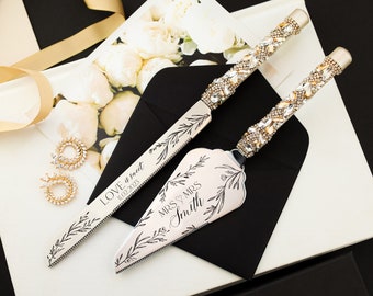 Personalized Wedding shower gift for bride Cake Server Set Wedding Cake Knife Cutting Set Wedding anniversary Cake Server cake knife set