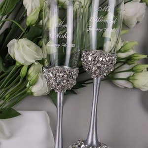Wedding Champagne Glasses and Cake Server Set Plate and
