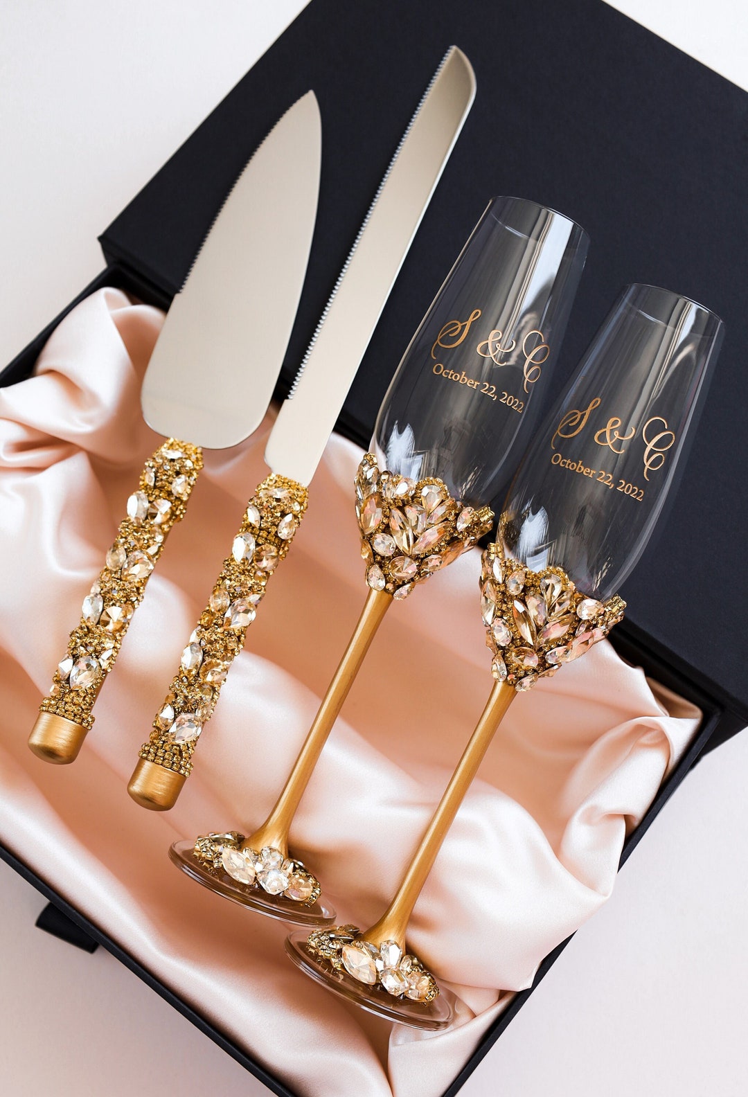 Wedding Flutes & Serving Set-Gold-803