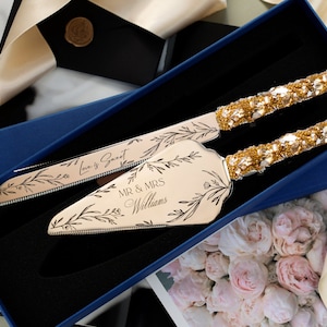 Personalized Wedding shower gift for bride Cake Server Set Wedding Cake Knife Cutting Set Wedding anniversary Cake Server cake knife set image 7