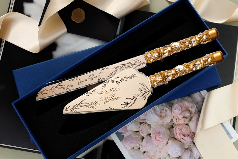 Personalized Wedding shower gift for bride Cake Server Set Wedding Cake Knife Cutting Set Wedding anniversary Cake Server cake knife set image 7