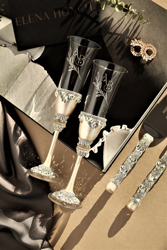 Bridal Shower Gifts for Bride Toasting Glasses Cake Server Set