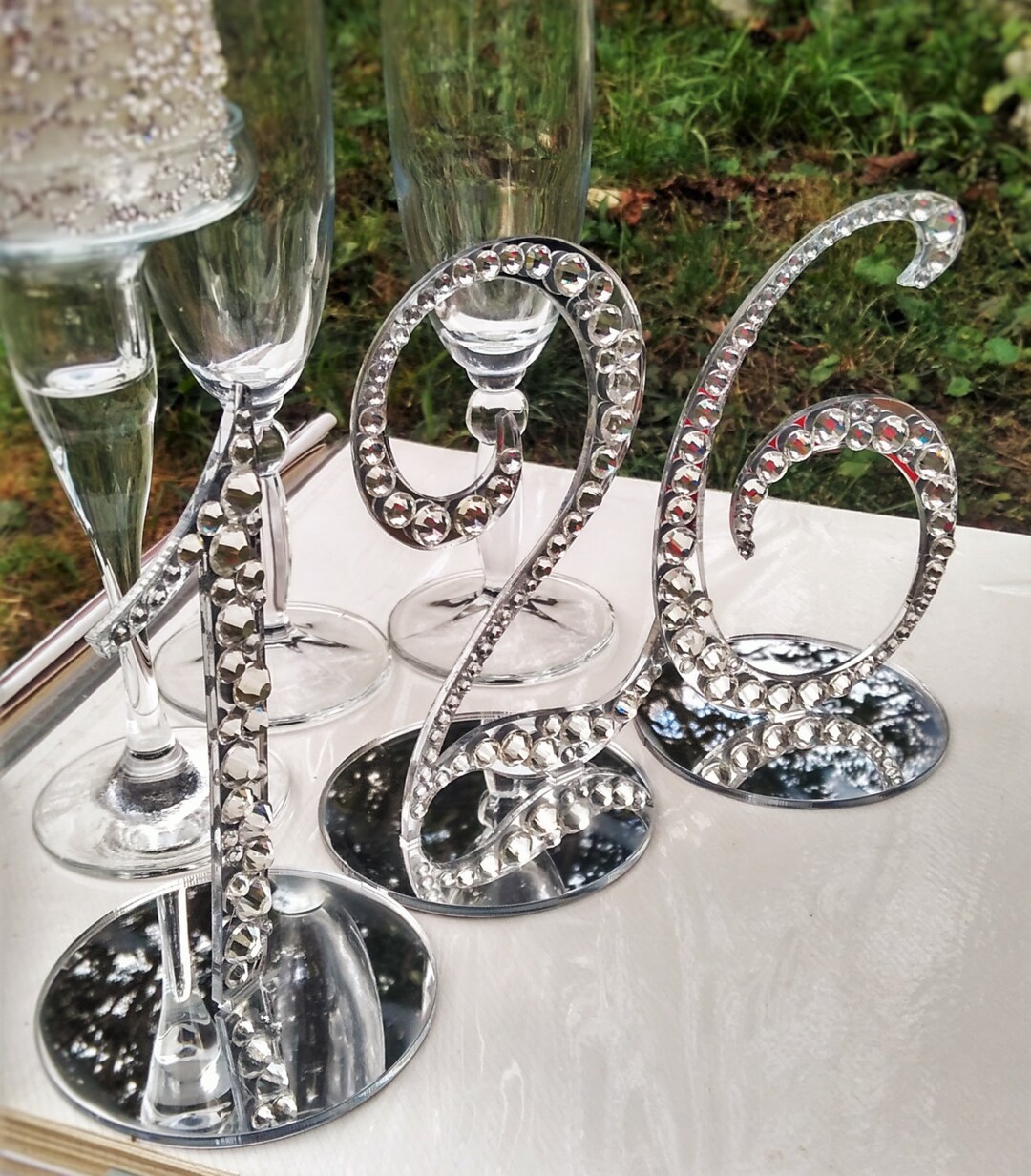 Table Numbers Wedding Silver Table Numbers Decor Rhinestone Etsy