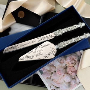 Personalized Wedding shower gift for bride Cake Server Set Wedding Cake Knife Cutting Set Wedding anniversary Cake Server cake knife set image 2