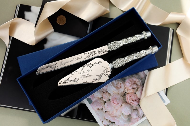 Personalized Wedding shower gift for bride Cake Server Set Wedding Cake Knife Cutting Set Wedding anniversary Cake Server cake knife set image 2