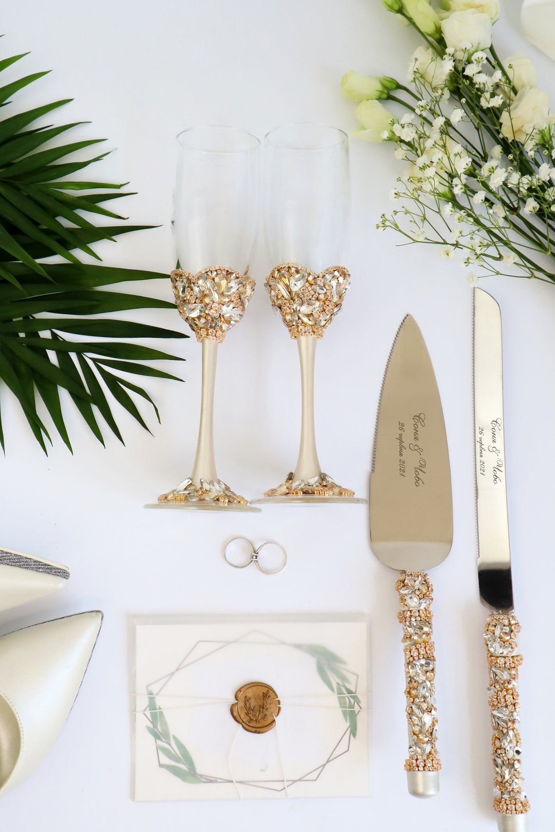 wedding Champagne flutes and cake server set Wedding image 2