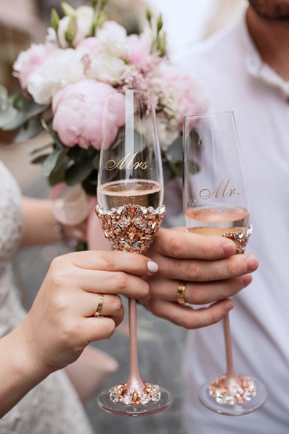 Rose Gold Wedding Glasses and Cake Server Set Bridal Shower Gifts