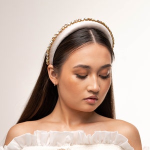 Bridal Pearl Hairband rhinestones, Wedding Hair piece gold and ivory, Crystal Hair accessories , Bridal Head Piece ivory
