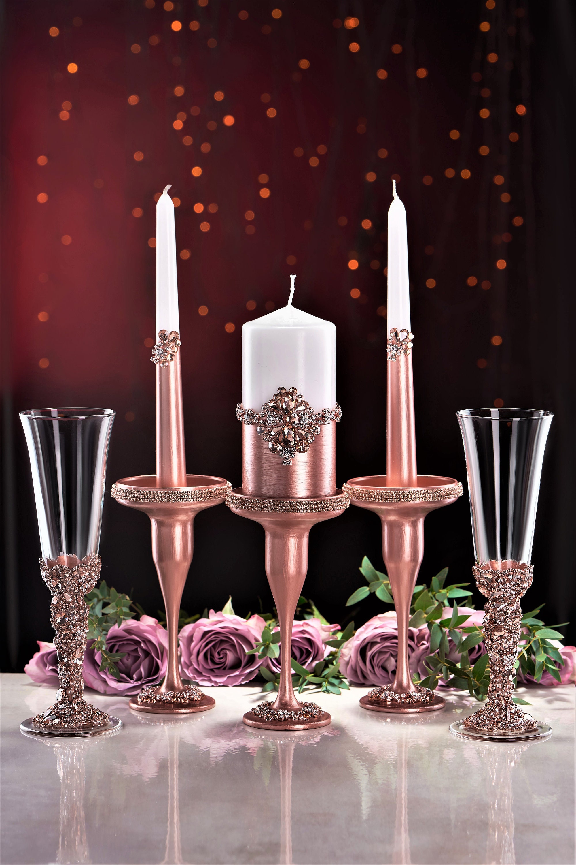 Personalized wedding flutes and cake server set Unity candles Etsy