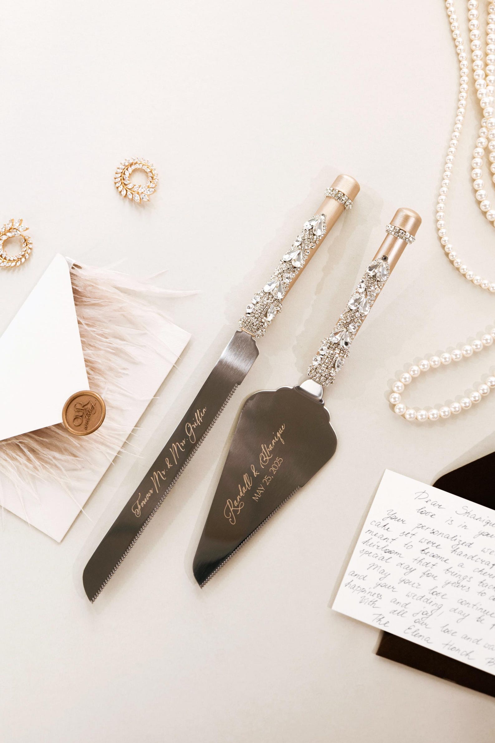 Personalized wedding gift for bride and groom cake cutting server set Engraved - cake server & knife, laser engraved