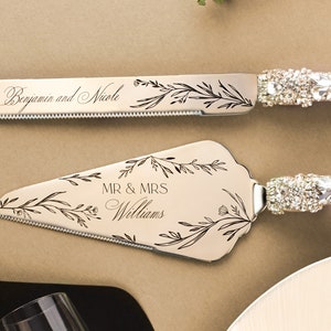 Personalized Wedding shower gift for bride Cake Server Set Wedding Cake Knife Cutting Set Wedding anniversary Cake Server cake knife set image 3