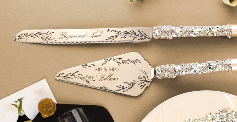Personalized Wedding shower gift for bride Cake Server Set Wedding Cake Knife Cutting Set Wedding anniversary Cake Server cake knife set image 3