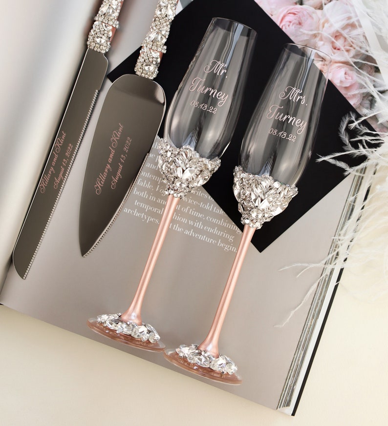 Wedding Champagne Flutes and Cake Server Set Wedding Etsy