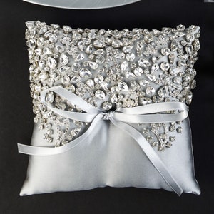 Ivory Ring Bearer Pillow, Wedding Pillow silver Flower Girl Pillow Set Lace Bearer Pillow Ring holder