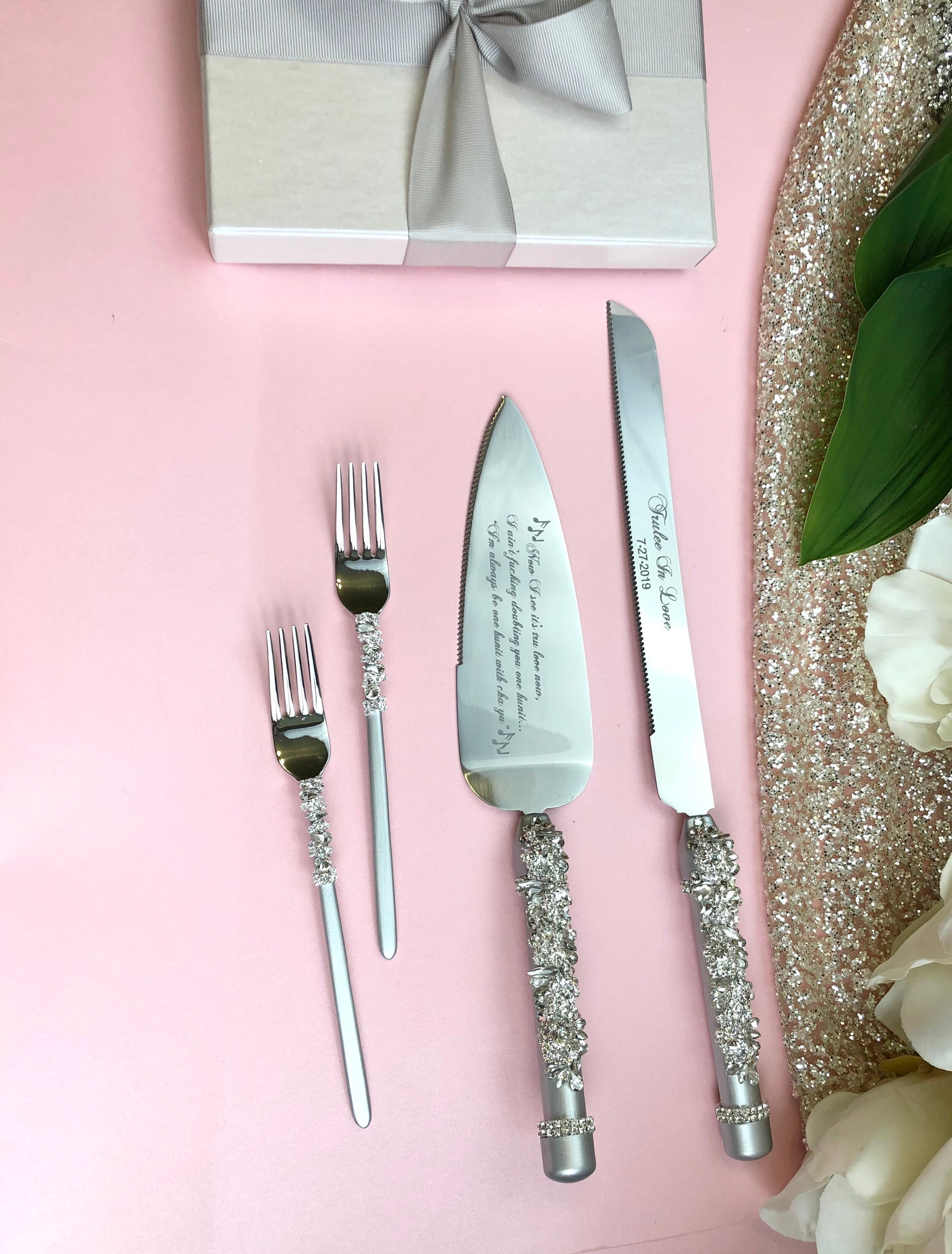 Personalized Wedding Cake Cutting Set in GIFT BOX silver Etsy