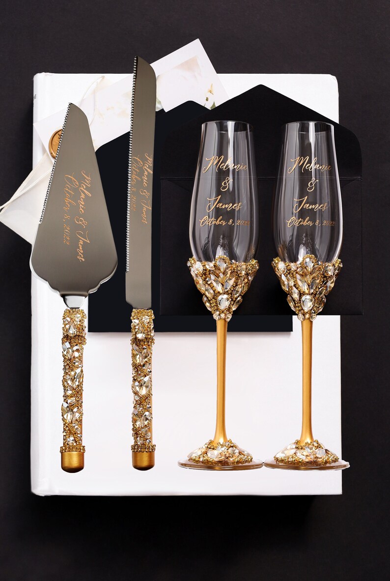 Personalized Wedding Flutes and Cake Cutting Set Engrave Etsy