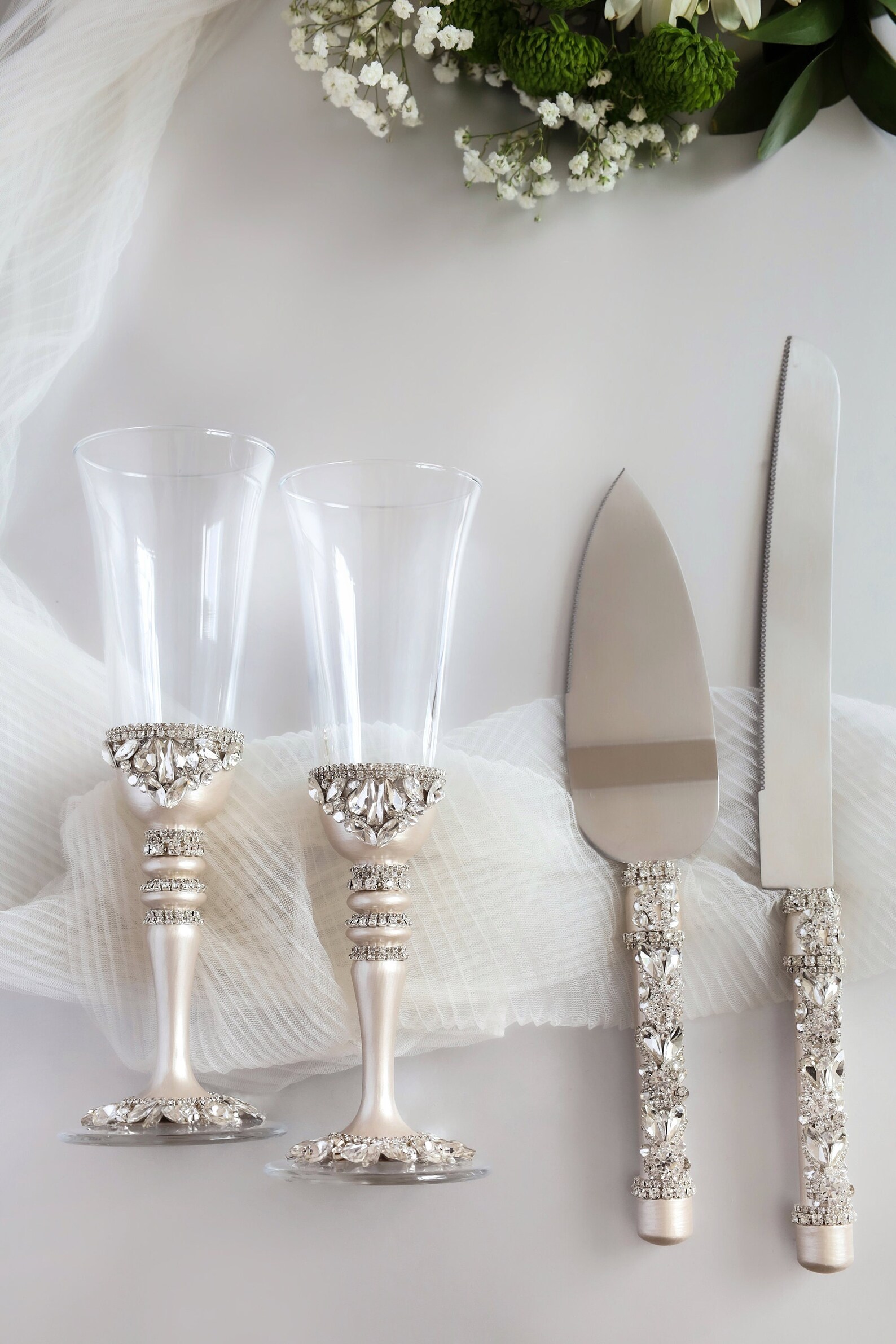 Wedding Champagne Flutes and Cake Server Set Wedding Etsy