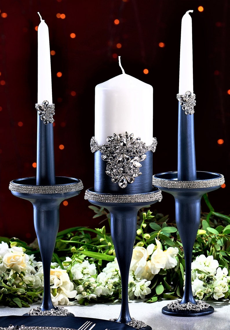 NAVY Wedding glasses and cake server set Plate Forks Unity candles and holders Guestbook Bearer pillow Champagne set of 15