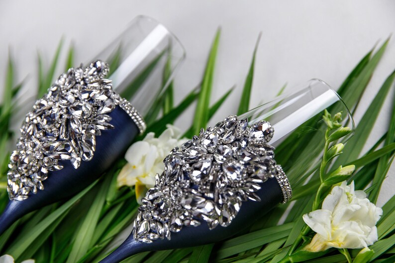 Fast shipping 4-8days Wedding glasses and cake server set Plate Forks Unity candles and holders Guestbook Bearer pillow Navy Silver set of15