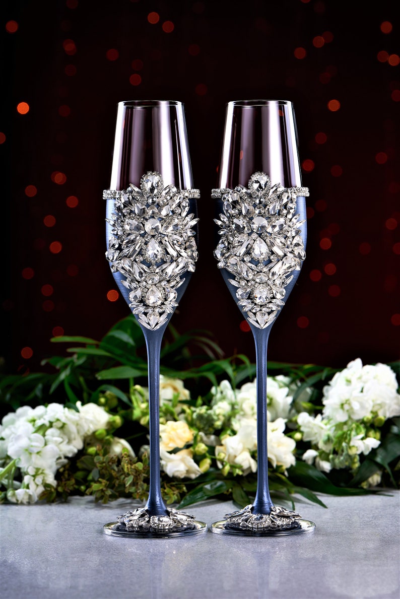 Fast shipping 4-8days Wedding glasses and cake server set Plate Forks Unity candles and holders Guestbook Bearer pillow Navy Silver set of15