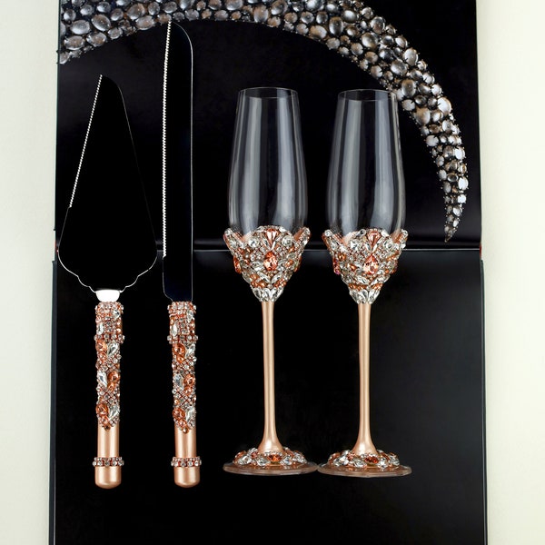 Wedding gift for bride and groom Champagne flutes cake server set Wedding 20th anniversary gifts Cake cutting Bridal shower gift last minute