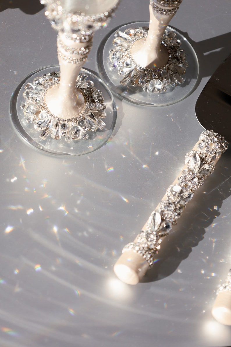 Wedding Champagne Flutes and Cake Server Set Wedding Etsy