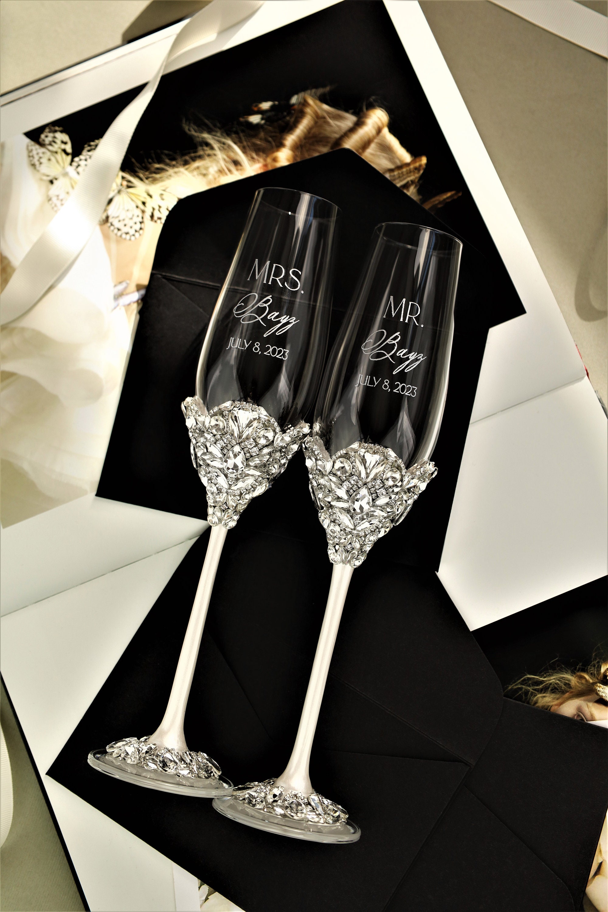 10th Wedding Anniversary Gifts for Couple Wedding Champagne Flutes Gold  Bridal Shower Gifts Personalized Toasting Glasses Gifts for Parents 