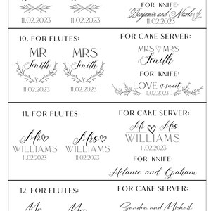 May include: A design options sheet for engraving, featuring various wedding-themed text layouts. Includes examples for flutes and cake servers with names and dates. The text includes phrases like "Engraving Design Options" and "Choose Your Design".