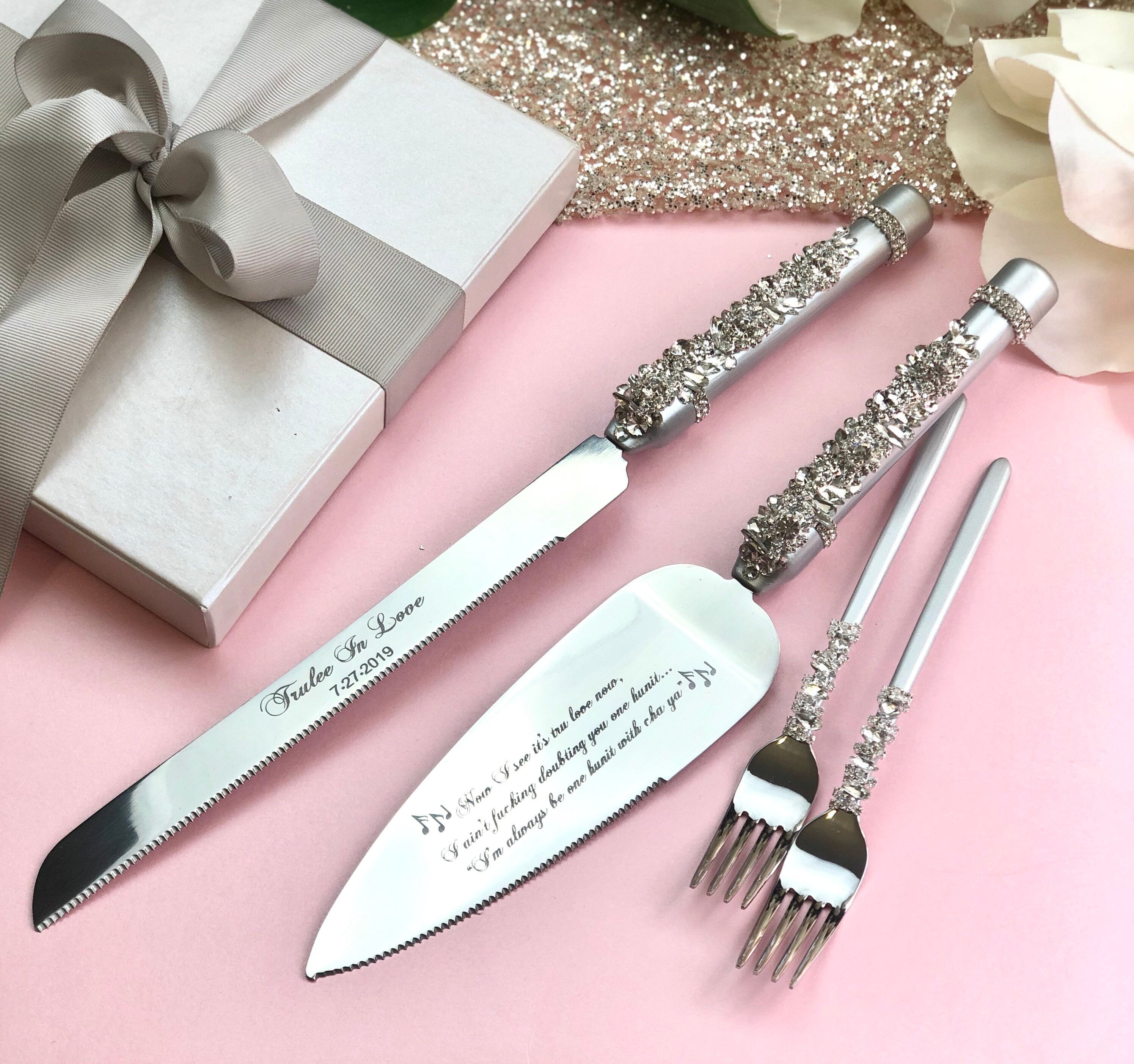 Personalized Wedding Cake Cutting Set in GIFT BOX silver Etsy