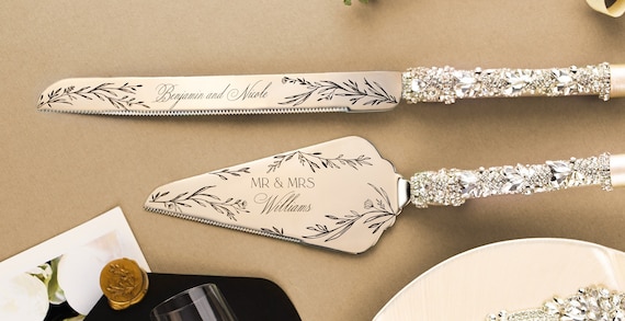 Personalized Wedding Cake Server Set Wedding Cake Knife Cutting Set, Wedding Cake Server Bridal shower gift for bride cake knife set gold