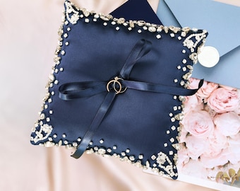 Ivory Ring Bearer Pillow, Ceremony Wedding rings Pillow Ivory Flower Girl Pillow Set Bearer Pillow navy Ring holder Bridal shower gifts