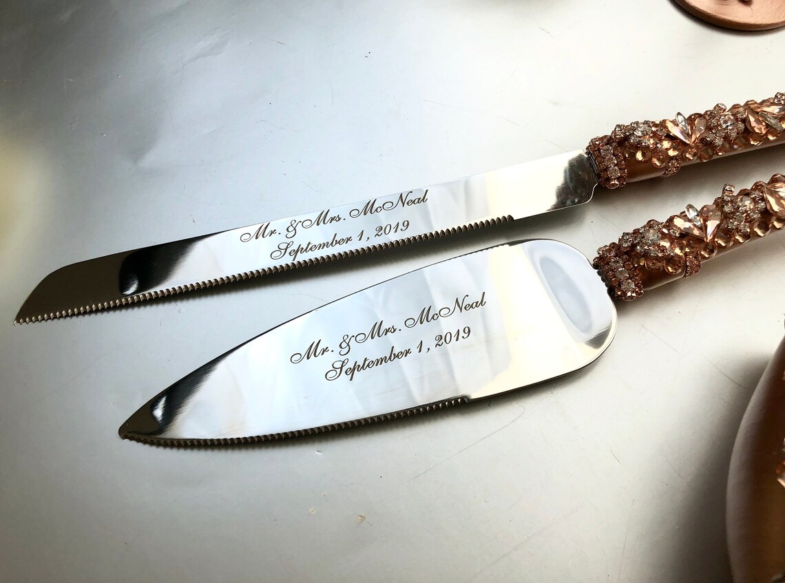 Personalized Wedding Cake Cutting Set in GIFT BOX silver Etsy