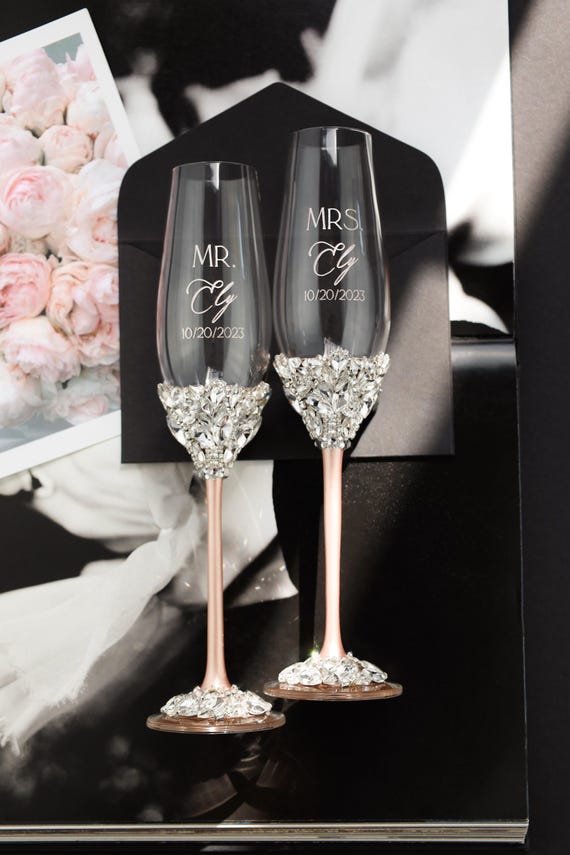 Flute Da Champagne Per Matrimonio Con Pizzo Bianco | Bicchieri Eleganti Per Sposi - Regalo Di Nozze - Foto 4
