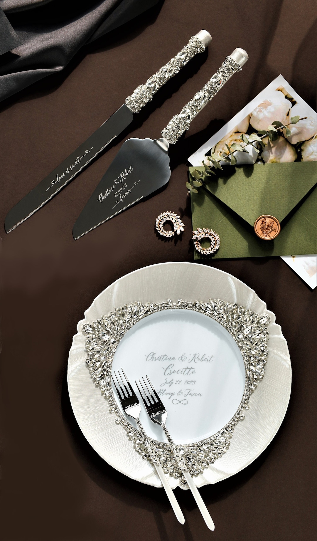 Wedding Plate and Forks, Cake Server and Knife Wedding Dish Rose Gold ...