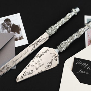 Personalized Wedding shower gift for bride Cake Server Set Wedding Cake Knife Cutting Set Wedding anniversary Cake Server cake knife set image 5