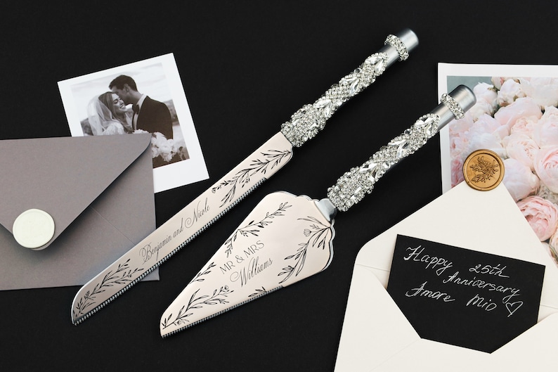 Personalized Wedding shower gift for bride Cake Server Set Wedding Cake Knife Cutting Set Wedding anniversary Cake Server cake knife set image 5