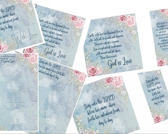 Christian Stationery download, with two scripture/quote options. 6x6 inch Print, Bookmark, A5 notepaper and Greetings Card. Floral.