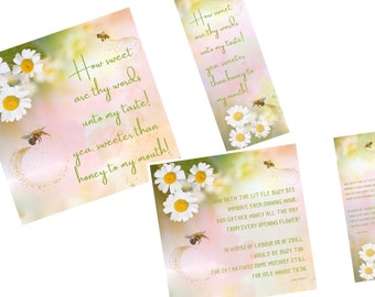 Christian Stationery download, with 2 scripture/quote options 6x6 inch Print, Bookmark, A5 notepaper and Greetings Card. Daisies and Bees