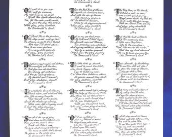 Affiche A3 manuscrite de l'hymne / poème « Les sables du temps coulent » vers de Samuel Rutherford