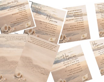 Christian Stationery download, with 2 scripture/quote options 6x6 inch Print, Bookmark, A5 notepaper and Greetings Card. Sea Shells